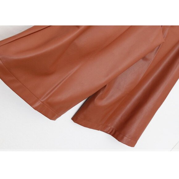 NEW Anthropologie Davina Faux Leather Culottes Pants Plus 14P Cognac Brown $128 - Picture 13 of 16